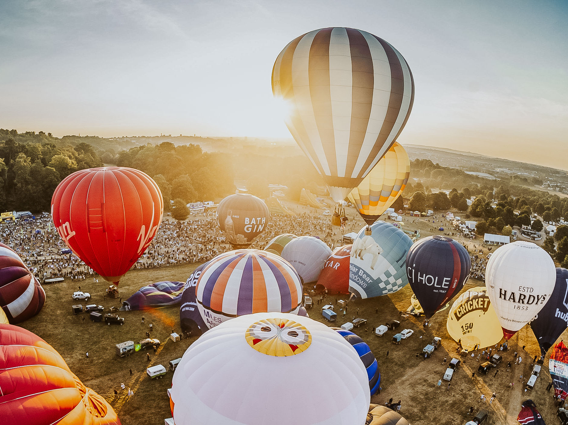 A collection of hot air balloons at the Bristol Balloon Fiesta