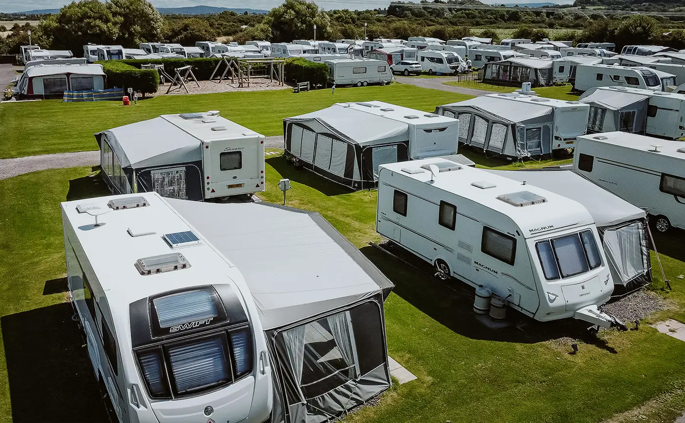 Caravans pitched up at Country View Holiday Park in Weston Super Mare
