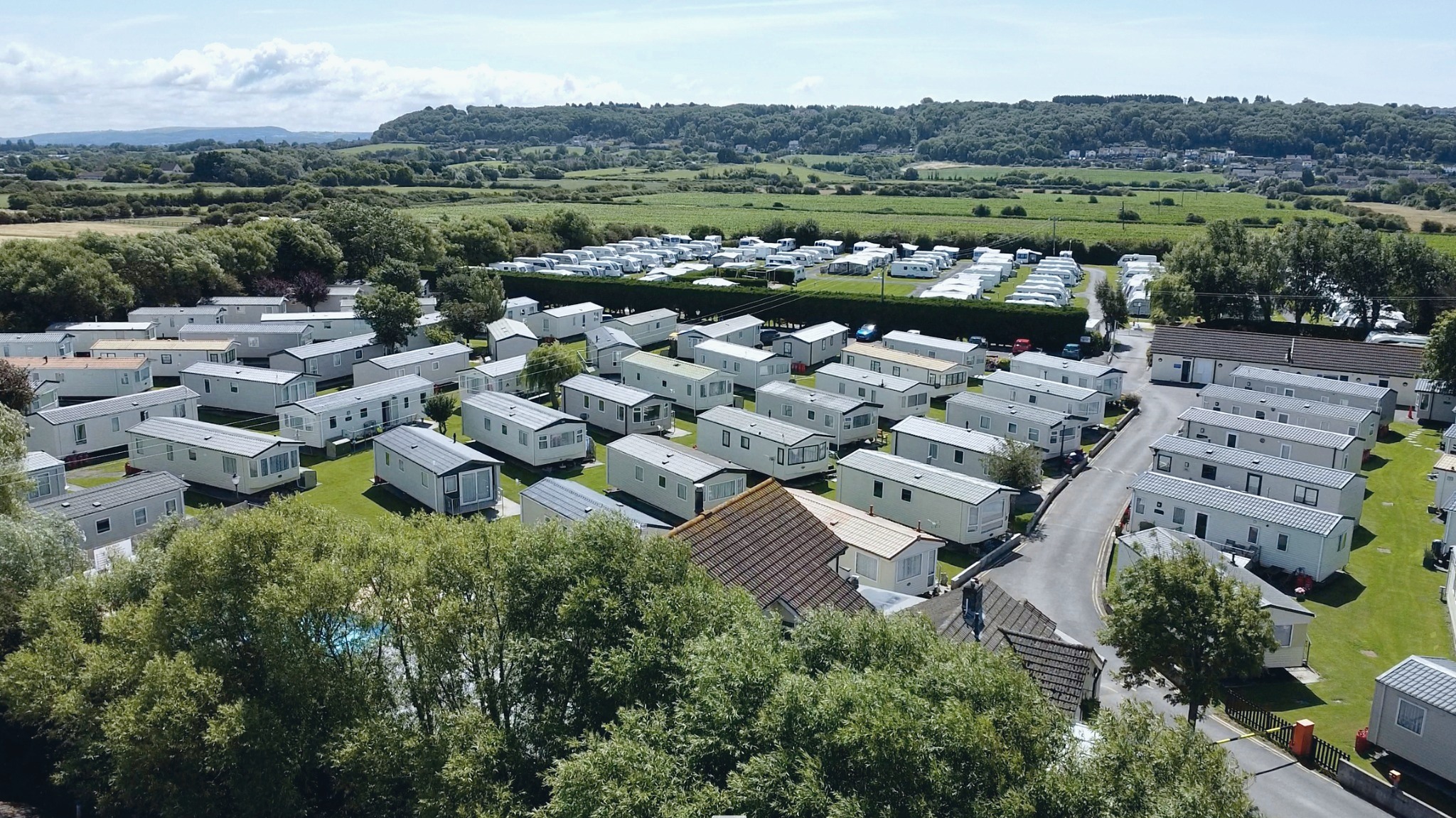 Aerial view of Country View Holiday Park, Sand Bay, Somerset